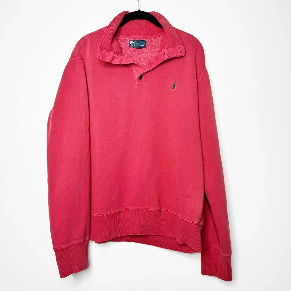 Polo Ralph Lauren Fleece Lined Mock Neck Henley Sweatshirt Red Men’s Large
